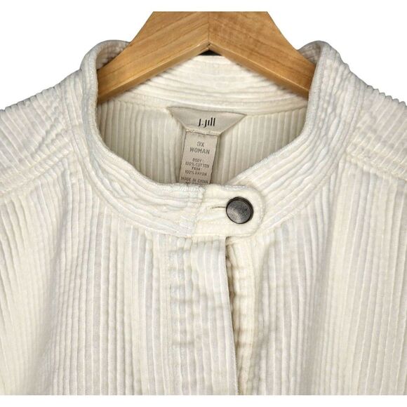 J JILL Woman Casual Corduroy Jacket Plus 3X Velvet Trim Button Up Winter White - Picture 2 of 7